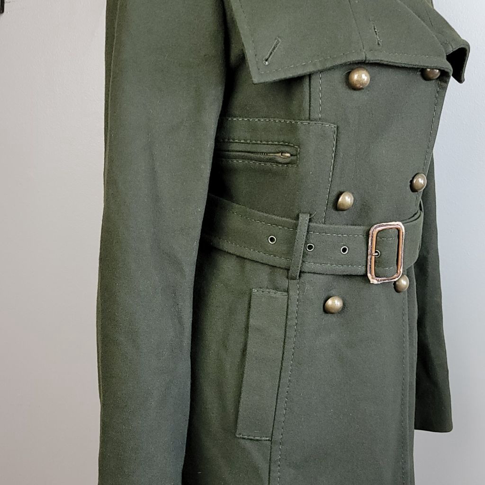 BCBGMaxAzria S Trench Peacoat Wool Cashmere Long Olive Green Coat Jacket BCBG - Picture 6 of 15